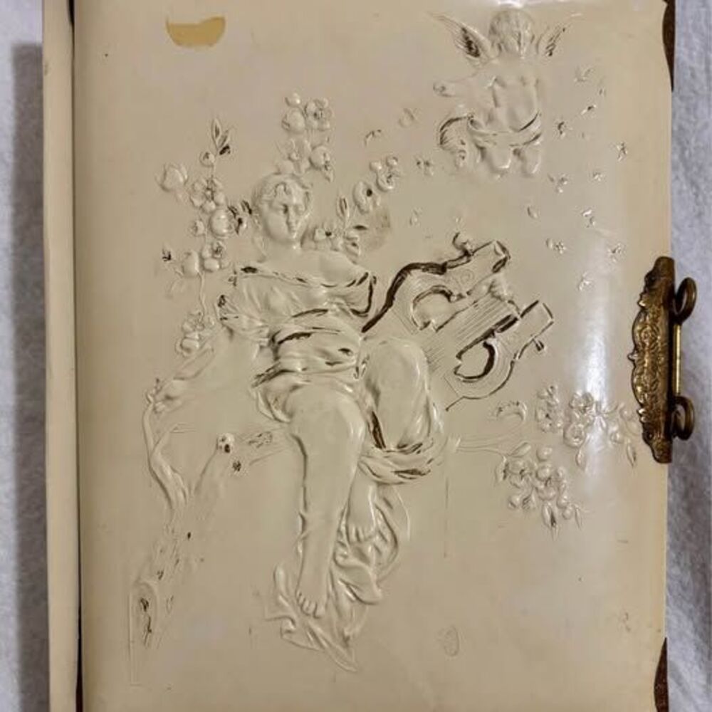 Antique Victorian Celluloid Photo Album Cherub Lady Brass Clasp 9β x 11β